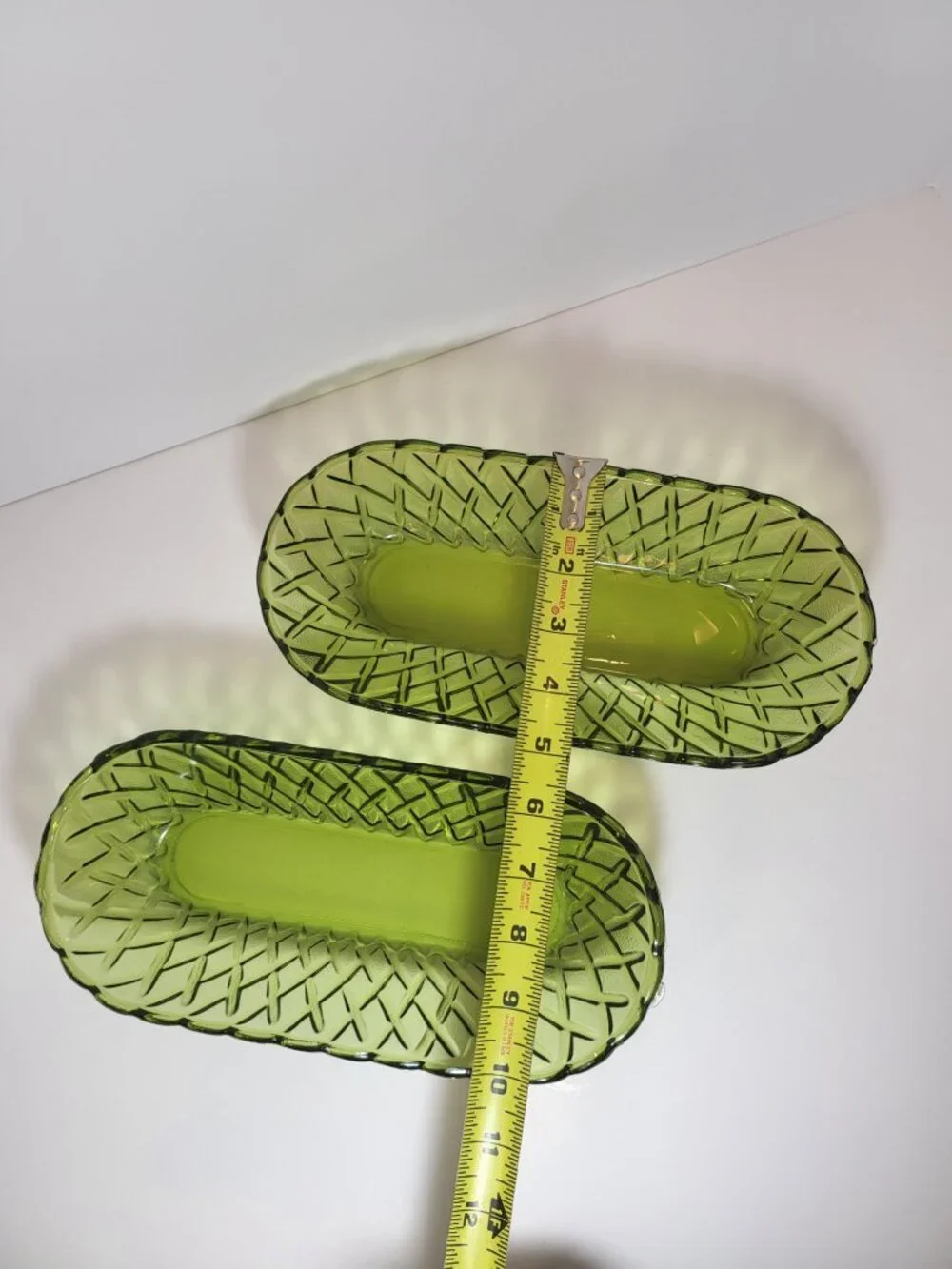 Vintage Avocado Green Glass Celery Dishes Set of 2,MCM Olive Green Serving Bowls